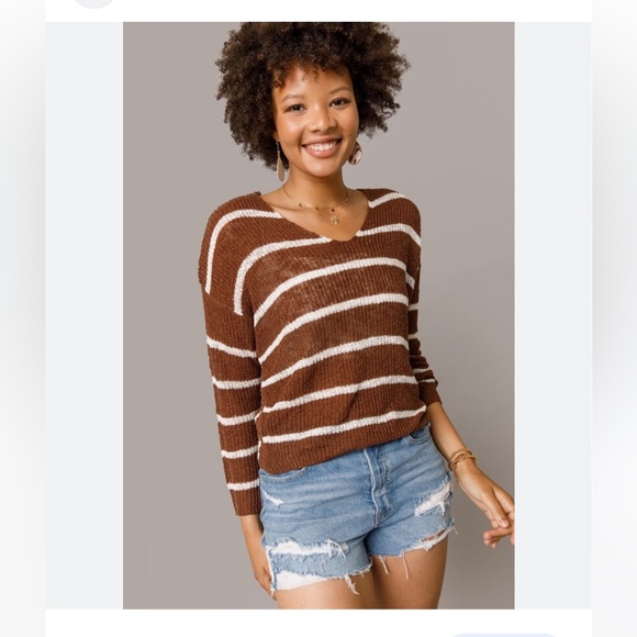 🤎New Francesca’s Jada Striped Back Knot Sweater🤎 - Picture 2 of 6